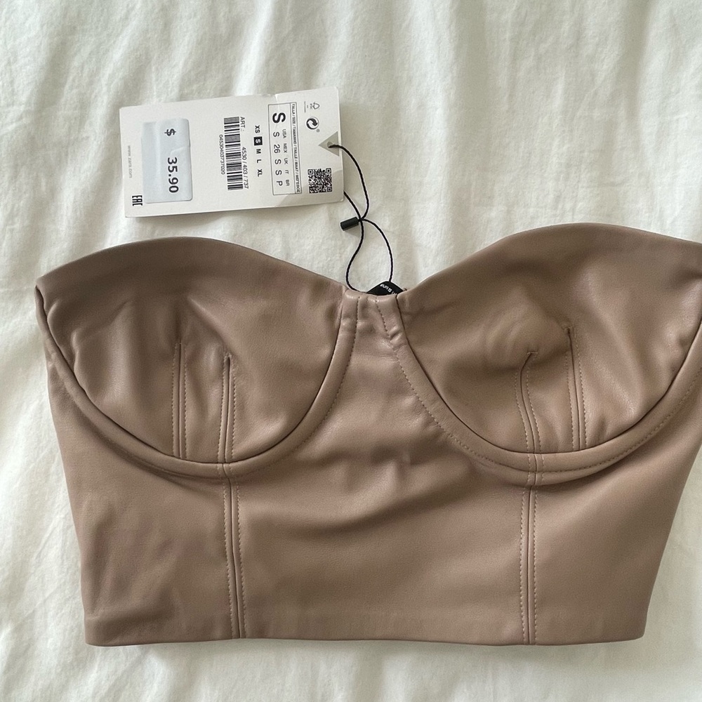 Zara leather strapless crop top